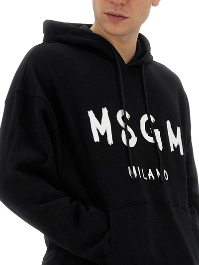 Shop Msgm Sweatshirt With Brushed Logo In Black
