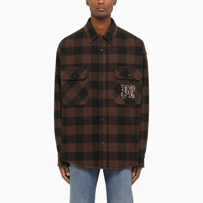 Shop Palm Angels Check Pattern Shirt In Brown