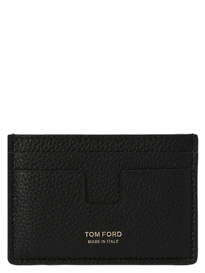 Shop Tom Ford Logo Leather Card Holder In Black