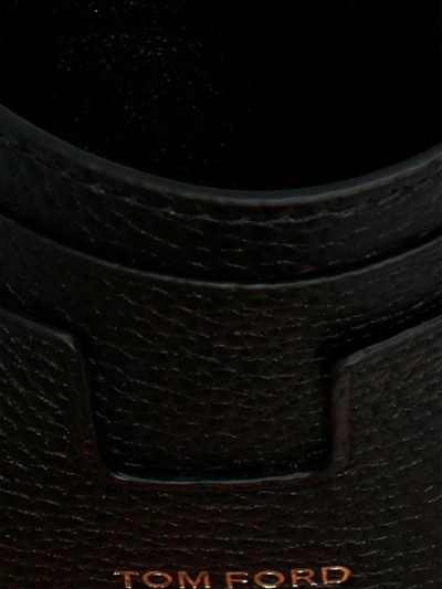 Shop Tom Ford Logo Leather Card Holder In Black