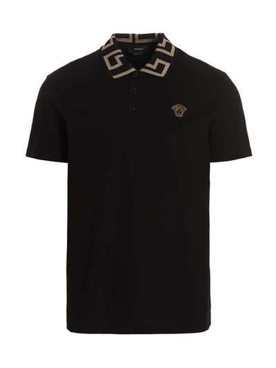 Shop Versace 'greca' Polo Shirt In Black
