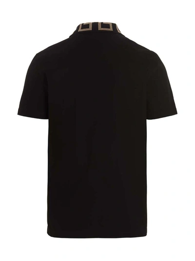 Shop Versace 'greca' Polo Shirt In Black