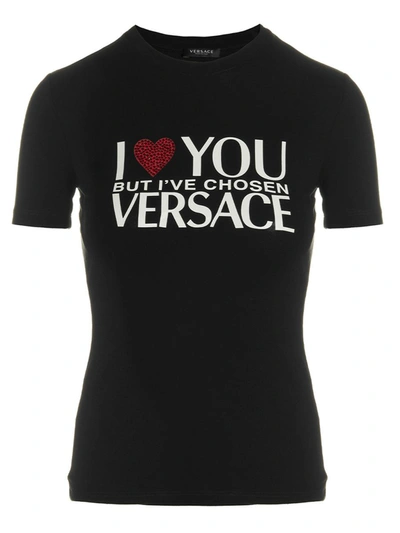 Shop Versace 'i Love You' T-shirt In Black