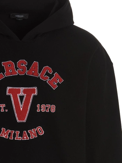 Versace Hooded Cotton Logo Sweatshirt In Black