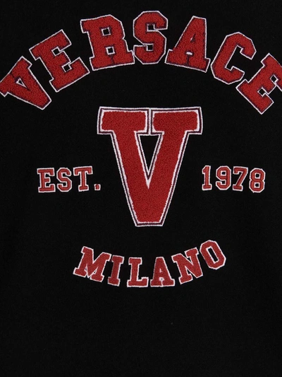 Shop Versace Logo Embroidery Hoodie In Black