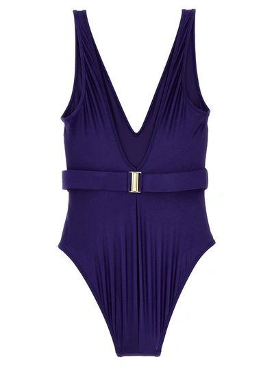 Shop Zimmermann 'rai Knot Trim Plunge' One-piece Swimsuit In Blue