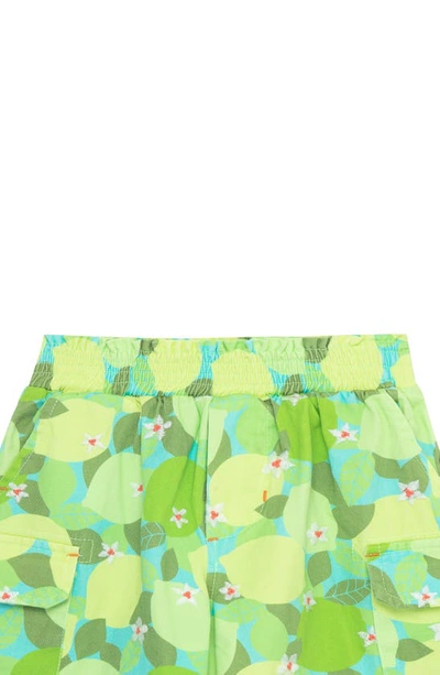 Shop Peek Aren't You Curious Kids' Lime Print Embroidered Cotton Cargo Shorts In Green