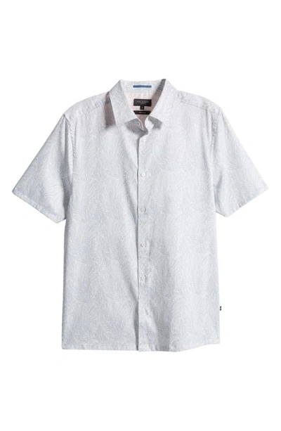 Shop Ted Baker London Apsley Linear Leaf Short Sleeve Button-up Shirt In Dark Blue
