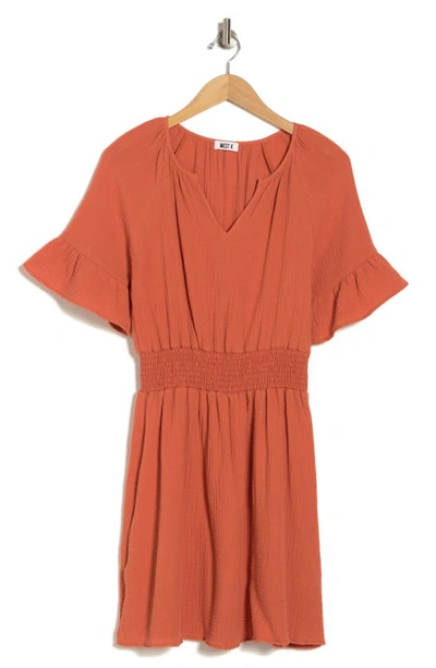 Shop West Kei Short Sleeve Gauze Fit & Flare Dress In Terracotta