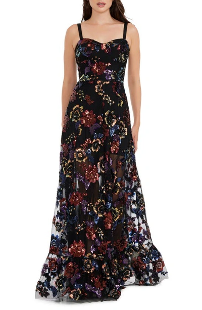 Shop Dress The Population Anabel Sequin Floral Gown In Black Multi