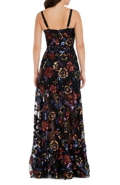 Shop Dress The Population Anabel Sequin Floral Gown In Black Multi