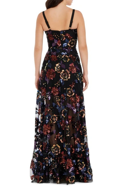 Dress The Population Anabel Sequin Floral Gown In Black Multi