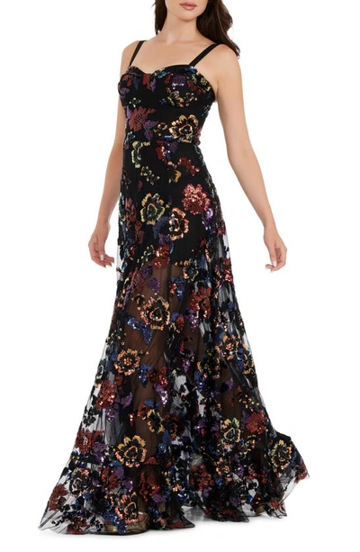 Dress The Population Anabel Sequin Floral Gown In Black Multi