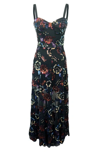 Shop Dress The Population Anabel Sequin Floral Gown In Black Multi