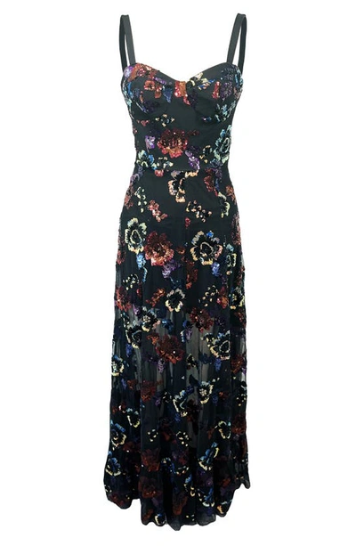 Dress The Population Anabel Sequin Floral Gown In Black Multi