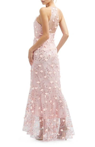 Dessy Collection Sheer Halter Neck 3d Floral Embroidered Dress With High-low Hem In Rose