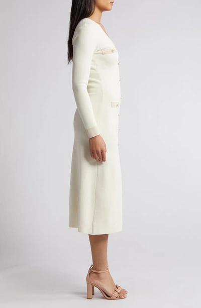 Shop Zoe And Claire Button Detail Long Sleeve Midi Sweater Dress In Ivory
