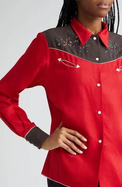 Shop Bode Jumper Western Shirt In Red