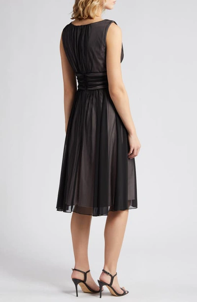 Shop Connected Apparel Chiffon Overlay Fit & Flare Dress In Black/ Soft Blush
