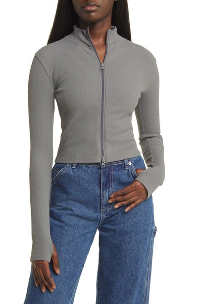Bp. Rib Mock Neck Zip-up Jacket In Grey Pearl