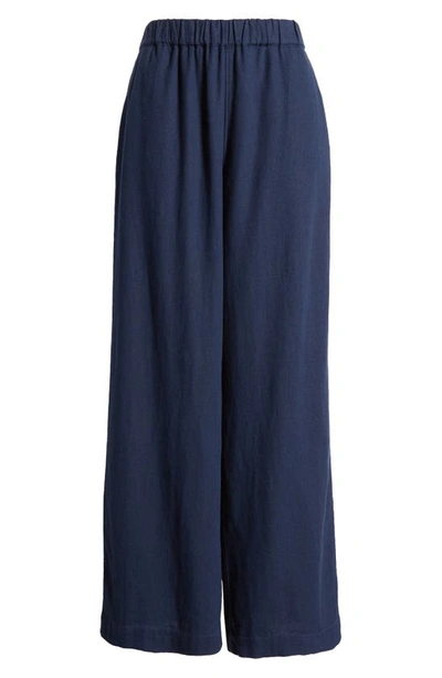 Shop Caslon Wide Leg Pull-on Linen Blend Pants In Navy Blazer