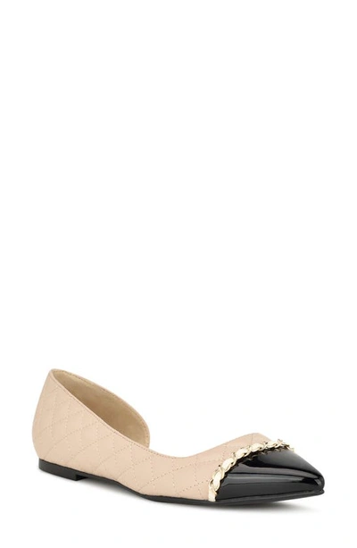 Shop Nine West Breza Half D'orsay Pointed Cap Toe Flat In Light Natural