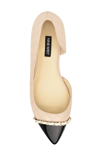 Shop Nine West Breza Half D'orsay Pointed Cap Toe Flat In Light Natural