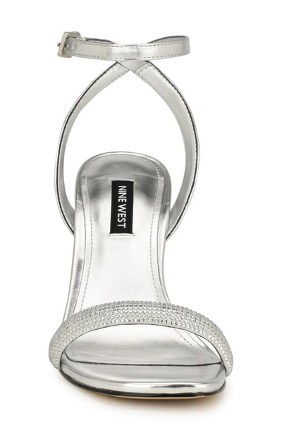 Shop Nine West Nyra Embellished Ankle Strap Sandal In Silver