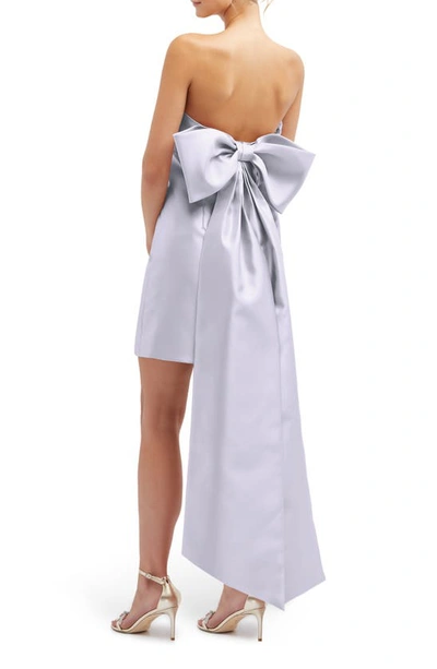 Shop Alfred Sung Oversize Bow Back Strapless Minidress In Silver Dove