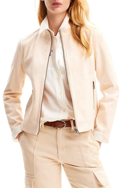 Shop Desigual Slim Biker Jacket In Ivory