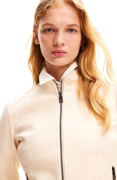 Shop Desigual Slim Biker Jacket In Ivory