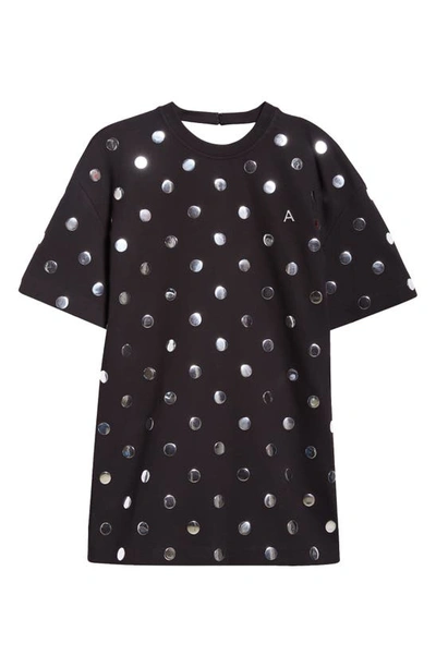 Shop Area Mirror Polka Dot Open Back Ponte T-shirt Minidress In Black