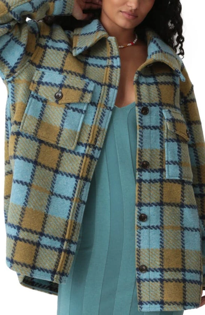 Shop Electric & Rose Scout Plaid Wool Blend Shirt Jacket In Indigo/ Chartreuse