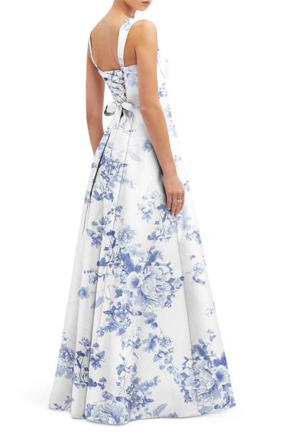 Shop Alfred Sung Floral Lace Up A-line Gown In Cottage Rose-larkspur Print