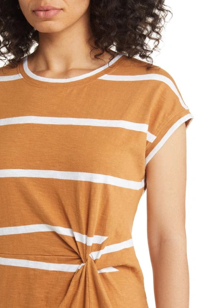 Shop Caslon Twist Waist Organic Cotton Midi T-shirt Dress In Tan Sugar- White Stripe