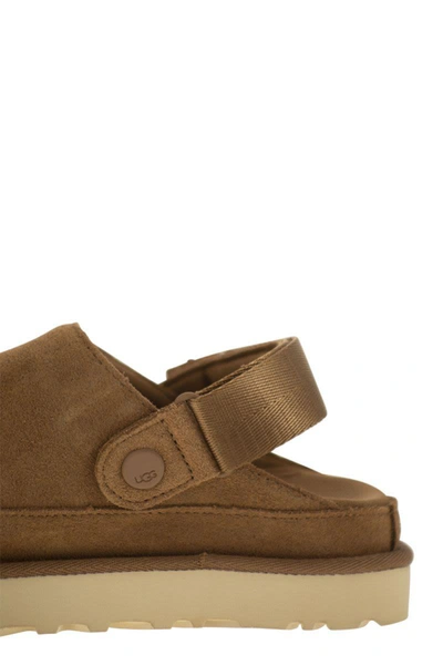 Shop Ugg Goldenstar - Suede Sabot In Chestnut