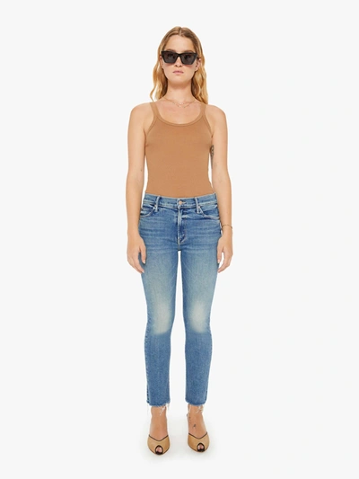 Mother The Mid Rise Dazzler Ankle Fray Riding The Cliffside Jeans In Blue