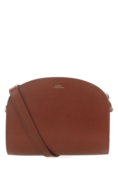 Shop Apc A.p.c. Woman Caramel Leather Mini Demi Lune Shoulder Bag In Brown