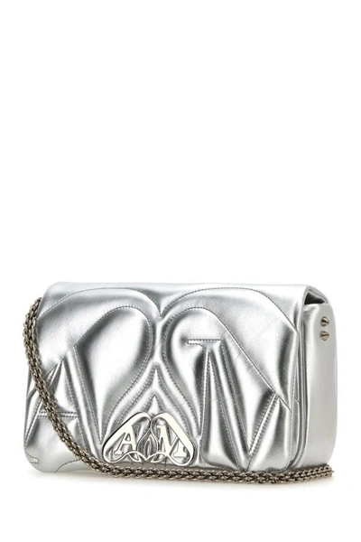 Shop Alexander Mcqueen Woman Silver Leather Small Seal Shoulder Bag