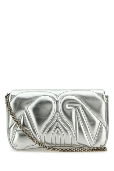 Alexander Mcqueen Small Rectangular Leather Shoulder Bag In Metallic