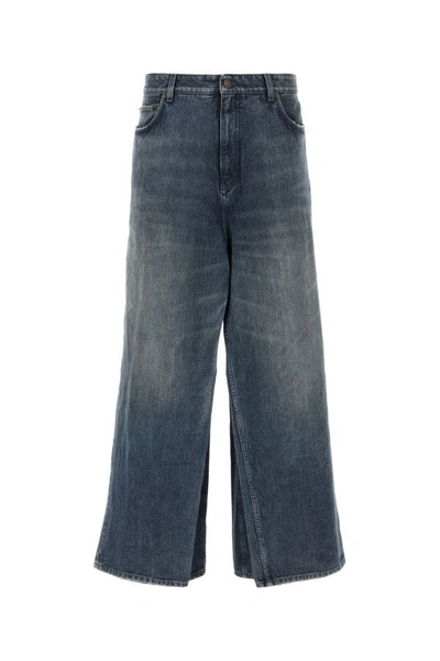 Shop Balenciaga Man Denim Wide-leg Double Front Jeans In Blue