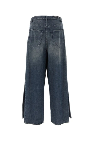 Shop Balenciaga Man Denim Wide-leg Double Front Jeans In Blue