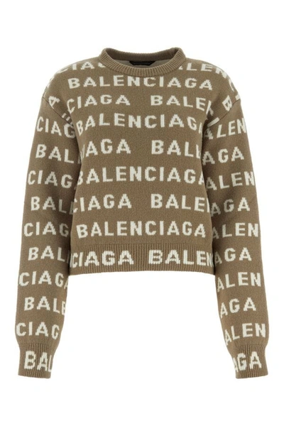 Shop Balenciaga Woman Embroidered Wool Blend Sweater In Brown