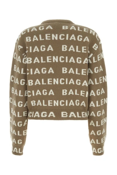 Shop Balenciaga Woman Embroidered Wool Blend Sweater In Brown