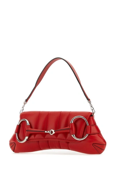 Shop Gucci Woman Red Leather Medium  Horsebit Chain Clutch