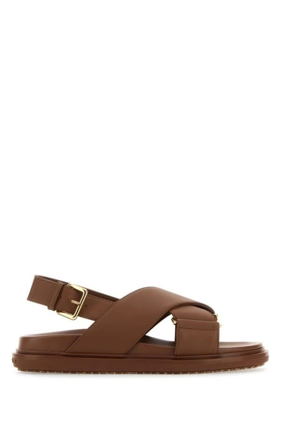 Shop Marni Woman Brown Leather Fussbett Sandals