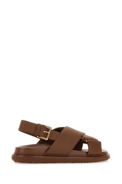 Shop Marni Woman Brown Leather Fussbett Sandals