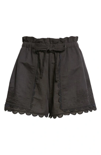 Shop Ulla Johnson Nellie Linen & Cotton Scalloped Shorts In Noir