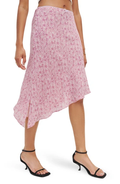 Shop Reformation Elle Floral Asymmetric Hem Skirt In Babys Breath