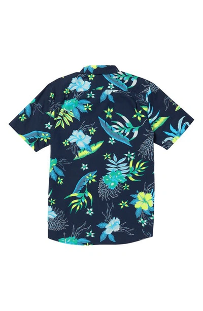 Shop Volcom Sunriser Classic Fit Floral Short Sleeve Button-up Shirt In Navy